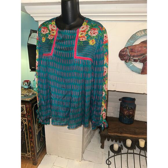 BLANK LONDON ANTHROPOLOGIE MIRANDA BOHO FLORAL PRINT FLOWY OVERSIZE PEASANT TOP - Picture 2 of 10